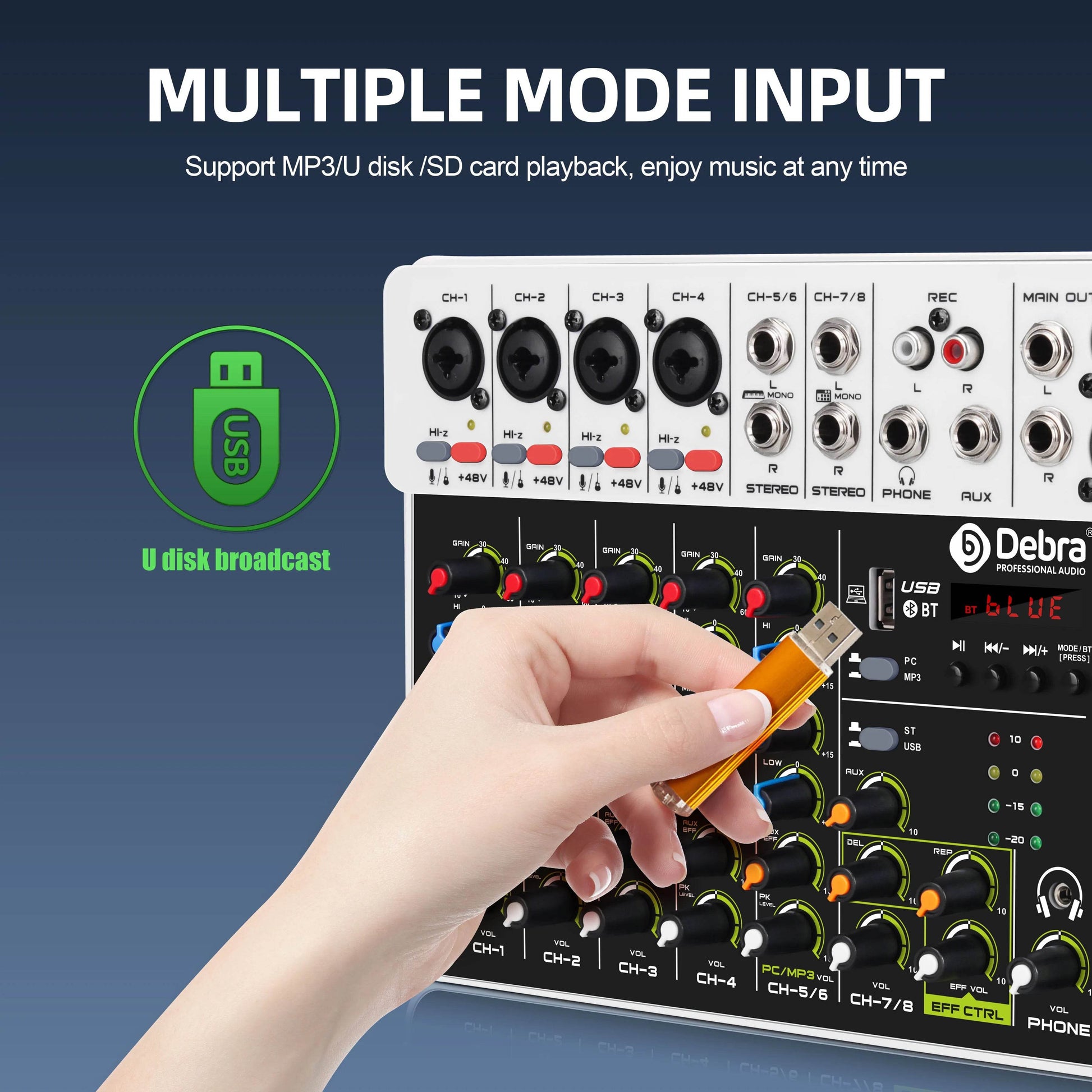 FROKET V8 Audio Mixer DJ Controller Mixer, 5.0 Bluetooth 48V Phantom Power, Low Bottom Noise For Mixing Console PC Recording - MarvelouStoree