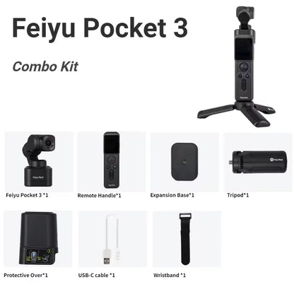 FeiyuTech-Official Pocket 3 Handheld Wireless Gimbal Camera, 3-Axis, 4K60fps, APP, Wireless Image Transmission, Magnetic Attach