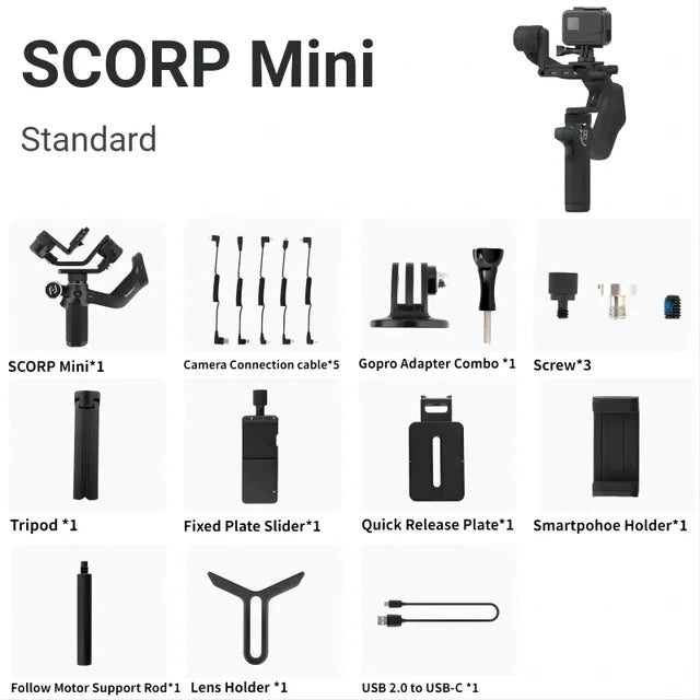 FeiyuTech Official SCORP Mini-1 three Axis Handheld All-in-One Gimbal Stabilizer for GoPro Smartphone Mirrorless Camera