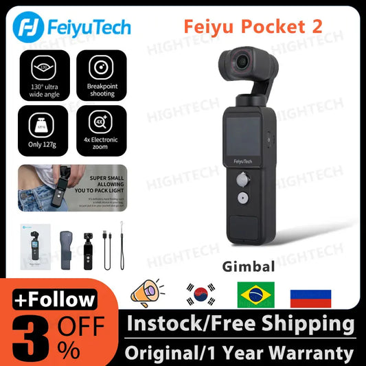 Feiyutech Feiyu Pocket 2 Gimbal Action Camera 4K Sports Camera 60fps Video Shooting Cam 6Axis Hybrid Handheld Gimbal Stabilizer