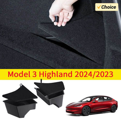 For Tesla Model 3 Highland 2024 2023 Rear Trunk Storage Box Bins Left Right Corner Organizer Accessories Flocked Lids TPE Cargos - MarvelouStoree