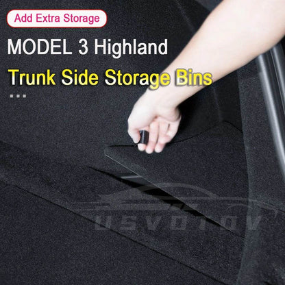 For Tesla Model 3 Highland 2024 2023 Rear Trunk Storage Box Bins Left Right Corner Organizer Accessories Flocked Lids TPE Cargos - MarvelouStoree