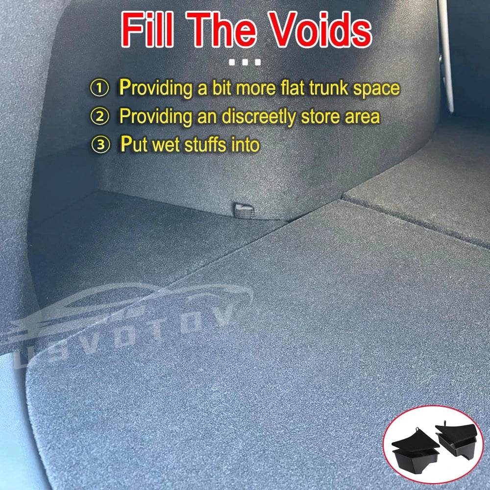 For Tesla Model 3 Highland 2024 2023 Rear Trunk Storage Box Bins Left Right Corner Organizer Accessories Flocked Lids TPE Cargos - MarvelouStoree