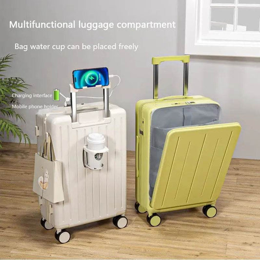 Front Opening Suitcase Multifunctional Luggage USB Port Charging PC Suitcase Trip Cabin Trolley Case Spinner Wheel 20 24 28 inch - MarvelouStoree