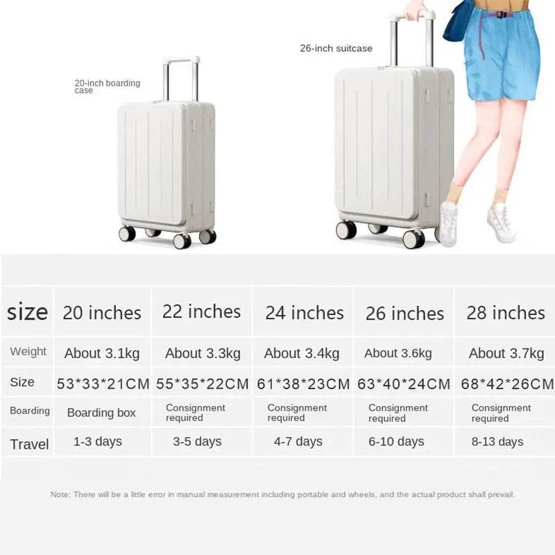 Front Opening Suitcase Multifunctional Luggage USB Port Charging PC Suitcase Trip Cabin Trolley Case Spinner Wheel 20 24 28 inch - MarvelouStoree