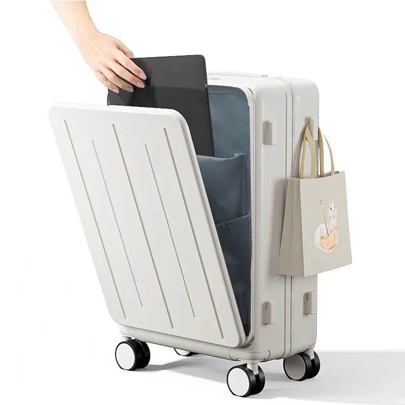 Front Opening Suitcase Multifunctional Luggage USB Port Charging PC Suitcase Trip Cabin Trolley Case Spinner Wheel 20 24 28 inch - MarvelouStoree