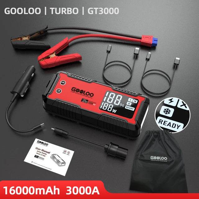 GOOLOO 3000A Car Jump Starter 16000mAh Power Bank Portable Charger Booster 12V Auto Starting Device Emergency Battery Starter - MarvelouStoree