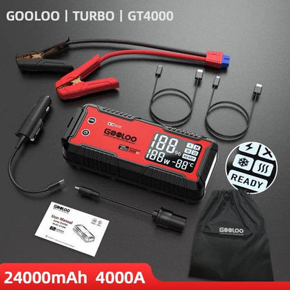 GOOLOO 4000A 12V Charger External Battery Booster 24000mah Car Jump Starter Car Battery PD100W Fast Charging Portable Power Bank - MarvelouStoree