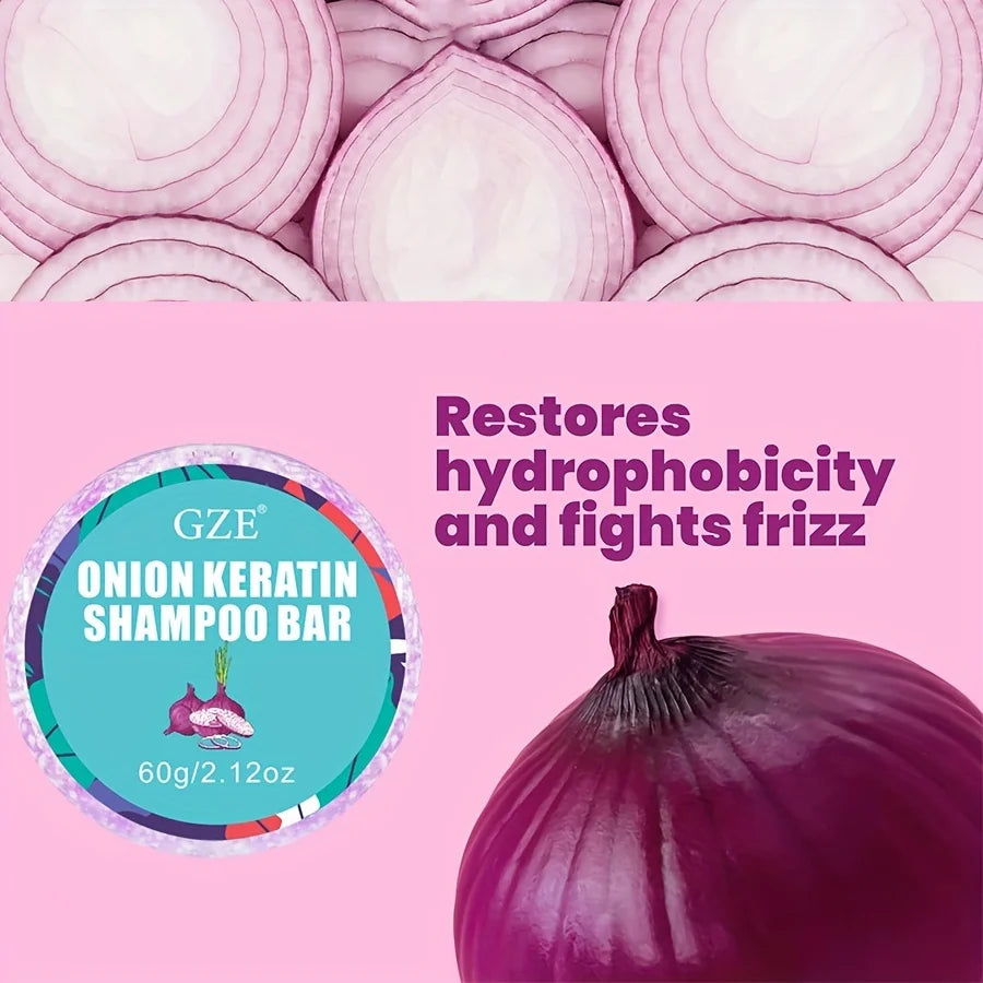 GZE Onion Hair Shampoo Bar Soap for Hair Thicken & Strengthens, Soft and Shine, with Onion Oil & Plant Keratin Shampoo Bar 60g