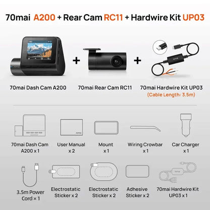 Global 70mai Dash Cam A200 Dual-channel Record 1080P HDR 2'' IPS Screen 24H Parking Monitor 70mai Car DVR A200 WIFI APP 130° FOV