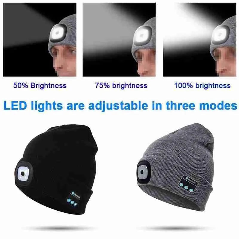 Winter Knitted Beanie Hat with Light Earphone Bluetooth Led Light Luminous Outdoor Mountaineering Handfree Music Headphone Hat