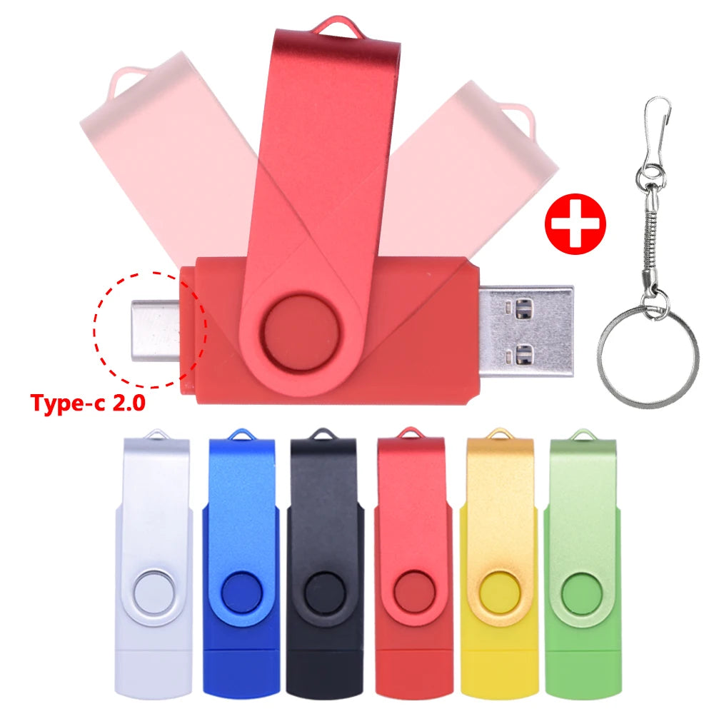 Rotable Usb Flash Drive 128GB 32GB 16GB Pen Drive 256GB Pendrive 64GB 4G OTG 2 IN 1 Memoria Usb Stick Type C Usb 2.0