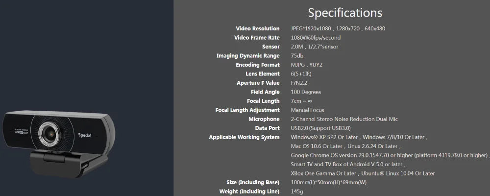 Spedal MF934H 1080P Hd 60fps Webcam with Microphone for Desktop Laptop Computer Meeting Streaming Web Camera Usb Software