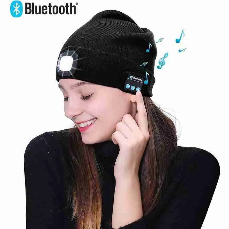 Winter Knitted Beanie Hat with Light Earphone Bluetooth Led Light Luminous Outdoor Mountaineering Handfree Music Headphone Hat