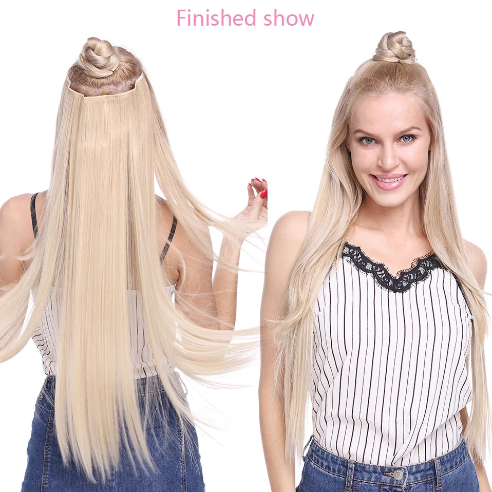 HAIRRO 26'' Long Straight 5 Clips Synthetic Hair Long Straight Clip In Hair Extensions False Hair Black Hair Pieces For Women