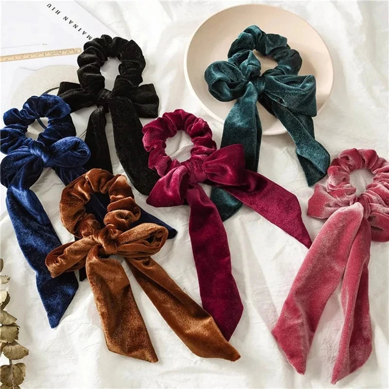 For Women Hair Ties Soft Hair Scrunchie Bow Velvet Elastic Lady Ribbon Elastic Hair Band Girls Gum Head Band New Hair Accessorie