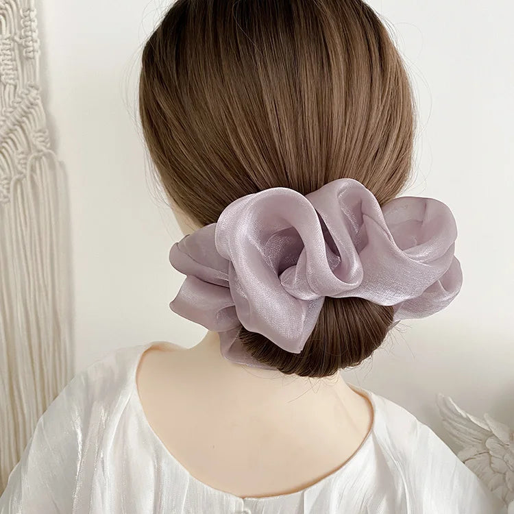 1PC Fashion Bright Silk Hair Ring Oversized Hair Scrunchies Yarn Large Intestine Elastic Hair Band Solid Color Hair Accessories