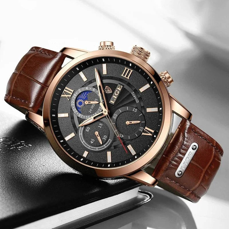 New LIGE Men's Watches Top Brand Luxury Men Wrist Watch Man Leather Quartz Watch Sports Waterproof Male Clock Relogio Masculino - MarvelouStore