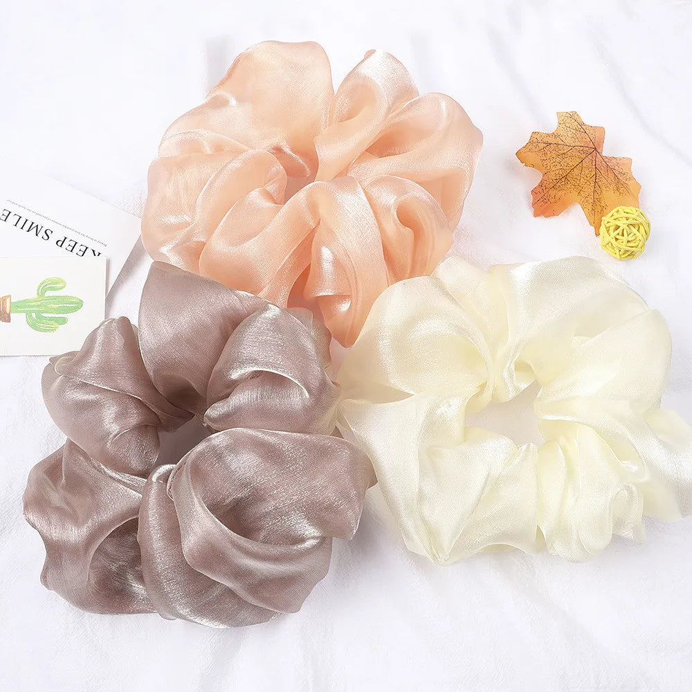 1PC Fashion Bright Silk Hair Ring Oversized Hair Scrunchies Yarn Large Intestine Elastic Hair Band Solid Color Hair Accessories