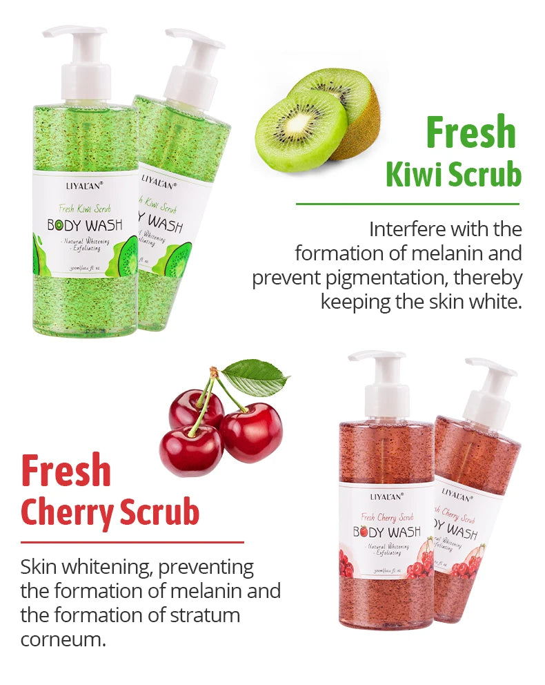 Fruit Scrub Shower Gel Exfoliating Soothing Whitening Body Wash Lightening Pore Deep Clean Skin Moisturizing Bath Foam Organic