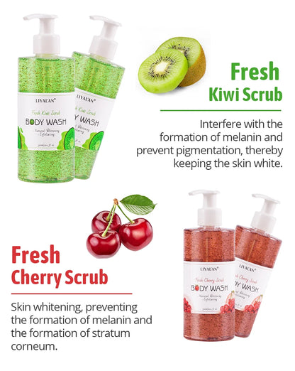 Fruit Scrub Shower Gel Exfoliating Soothing Whitening Body Wash Lightening Pore Deep Clean Skin Moisturizing Bath Foam Organic