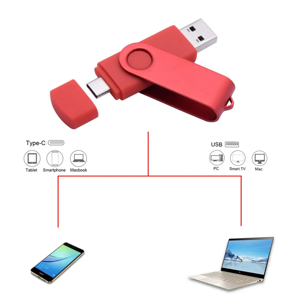 Rotable Usb Flash Drive 128GB 32GB 16GB Pen Drive 256GB Pendrive 64GB 4G OTG 2 IN 1 Memoria Usb Stick Type C Usb 2.0