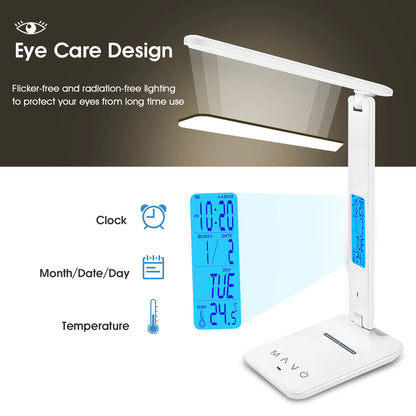 LAOPAO 10W QI Wireless Charging LED Desk Lamp With Calendar Temperature Alarm Clock Eye Protect Study Business Light Table Lamp