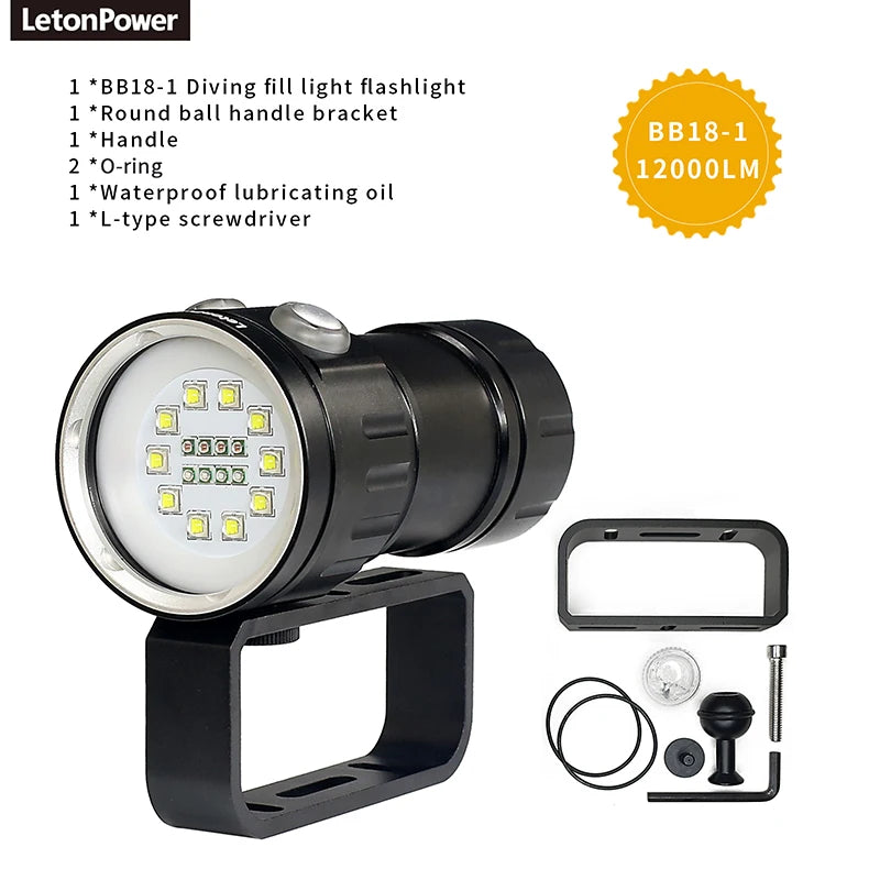 Professional Underwater 27 LED Photography Light Highlight Lamp 20000Lumens Diving Flashlight 100M Waterproof Video Camera torch