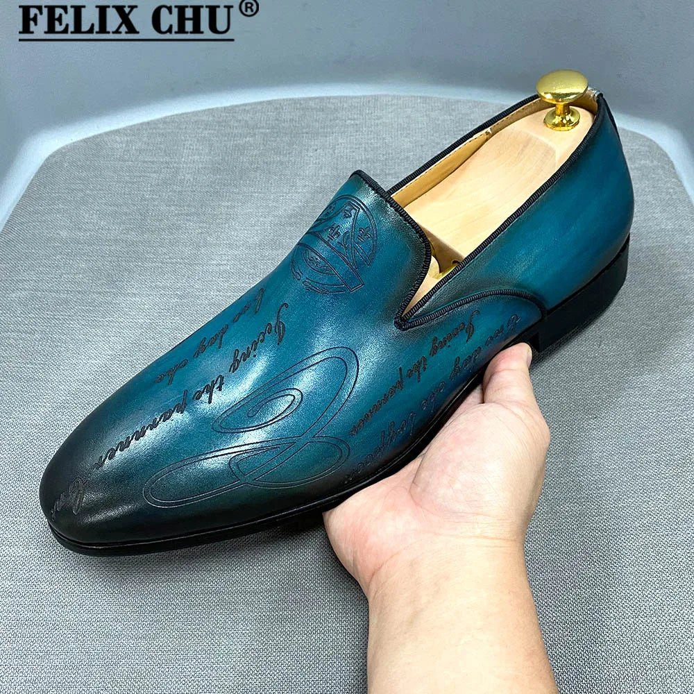 Italian Style Men Loafers Shoes Handmade Letter Print High Quality Genuine Leather Dress Shoes for Men Business Formal Shoes