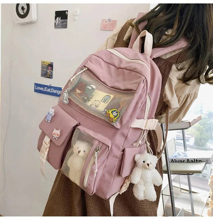 JULYCCINO New Buckle Badge Women Backpack Candy Color Fashion Cute Schoolbag Shoulder Student Bag Teenage Girls College Backpack - MarvelouStore