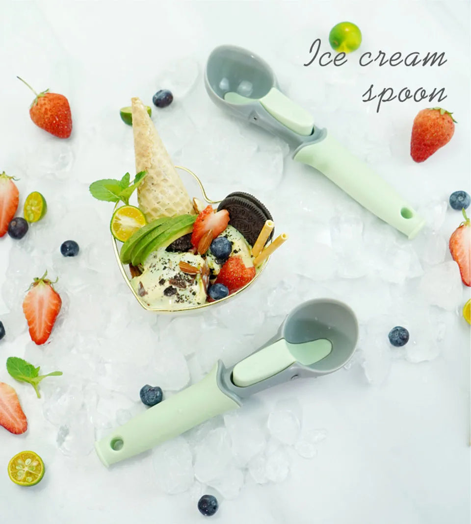 Non-Stick Ice Cream Scoop Fruits Digger Ice Ball Maker Frozen Yogurt Cookie Watermelon Spoon Spoons with Hung Hole Kitchen Tool