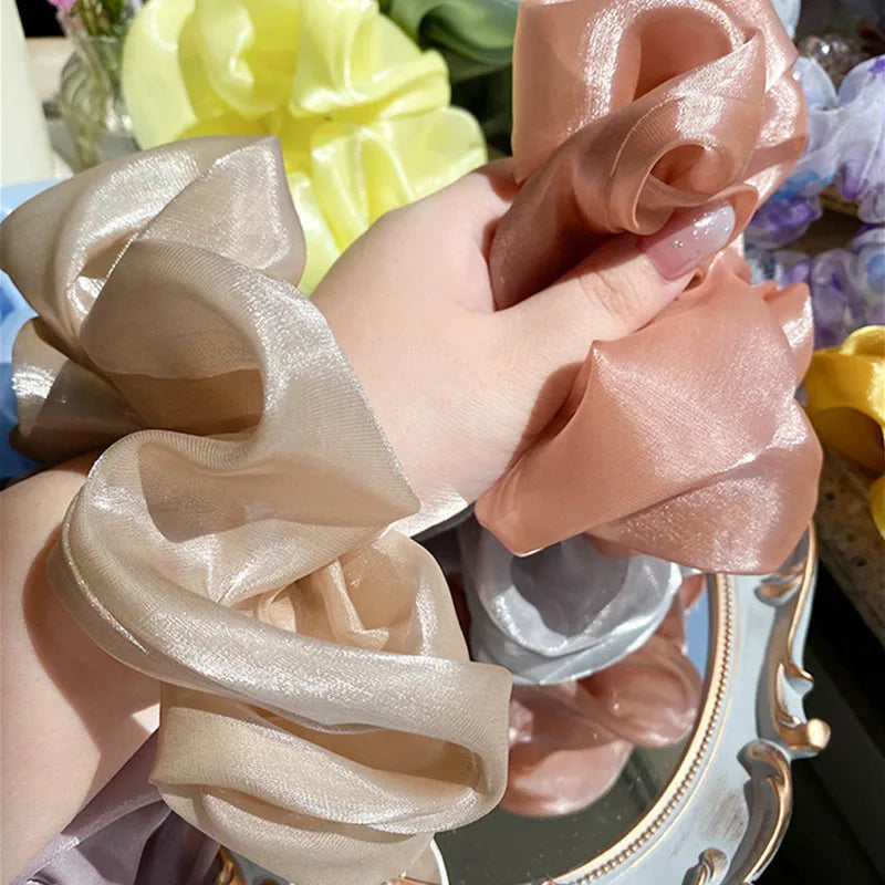 1PC Fashion Bright Silk Hair Ring Oversized Hair Scrunchies Yarn Large Intestine Elastic Hair Band Solid Color Hair Accessories