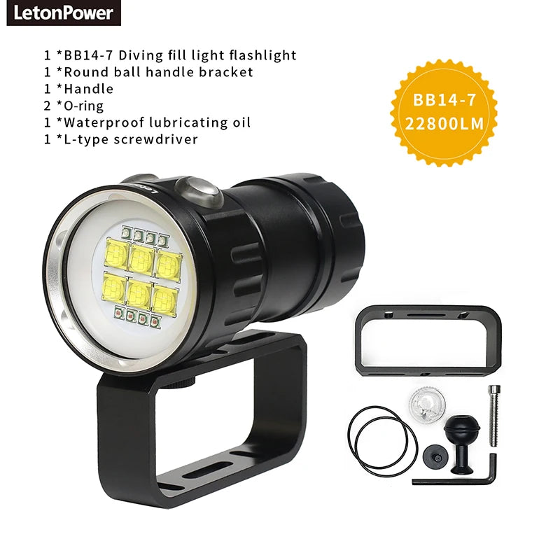 Professional Underwater 27 LED Photography Light Highlight Lamp 20000Lumens Diving Flashlight 100M Waterproof Video Camera torch