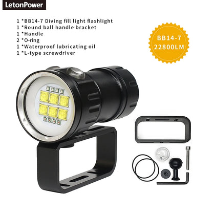 Professional Underwater 27 LED Photography Light Highlight Lamp 20000Lumens Diving Flashlight 100M Waterproof Video Camera torch