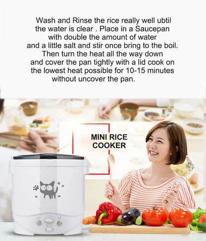 Electric Mini Rice Cooker Portable MultiCooker Household Rice Cookers 12V 24V 220V Pot Cooking Machine Pans For Car Truck Home