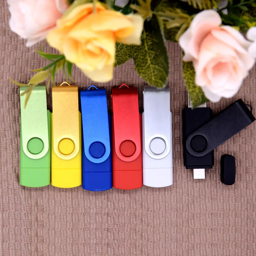 Rotable Usb Flash Drive 128GB 32GB 16GB Pen Drive 256GB Pendrive 64GB 4G OTG 2 IN 1 Memoria Usb Stick Type C Usb 2.0