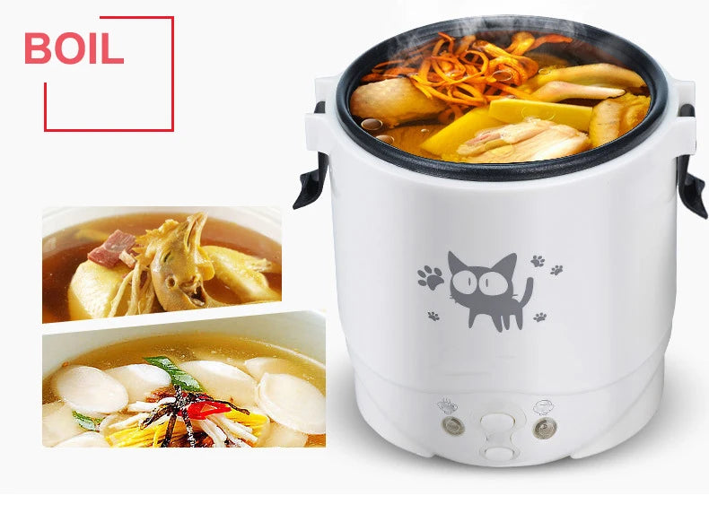 Electric Mini Rice Cooker Portable MultiCooker Household Rice Cookers 12V 24V 220V Pot Cooking Machine Pans For Car Truck Home