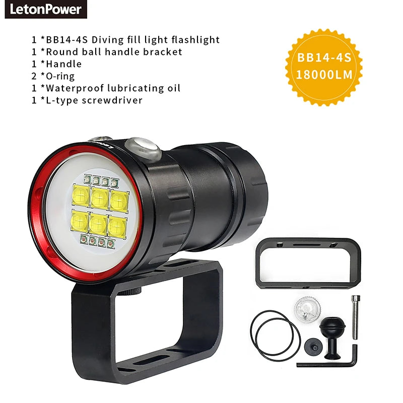 Professional Underwater 27 LED Photography Light Highlight Lamp 20000Lumens Diving Flashlight 100M Waterproof Video Camera torch