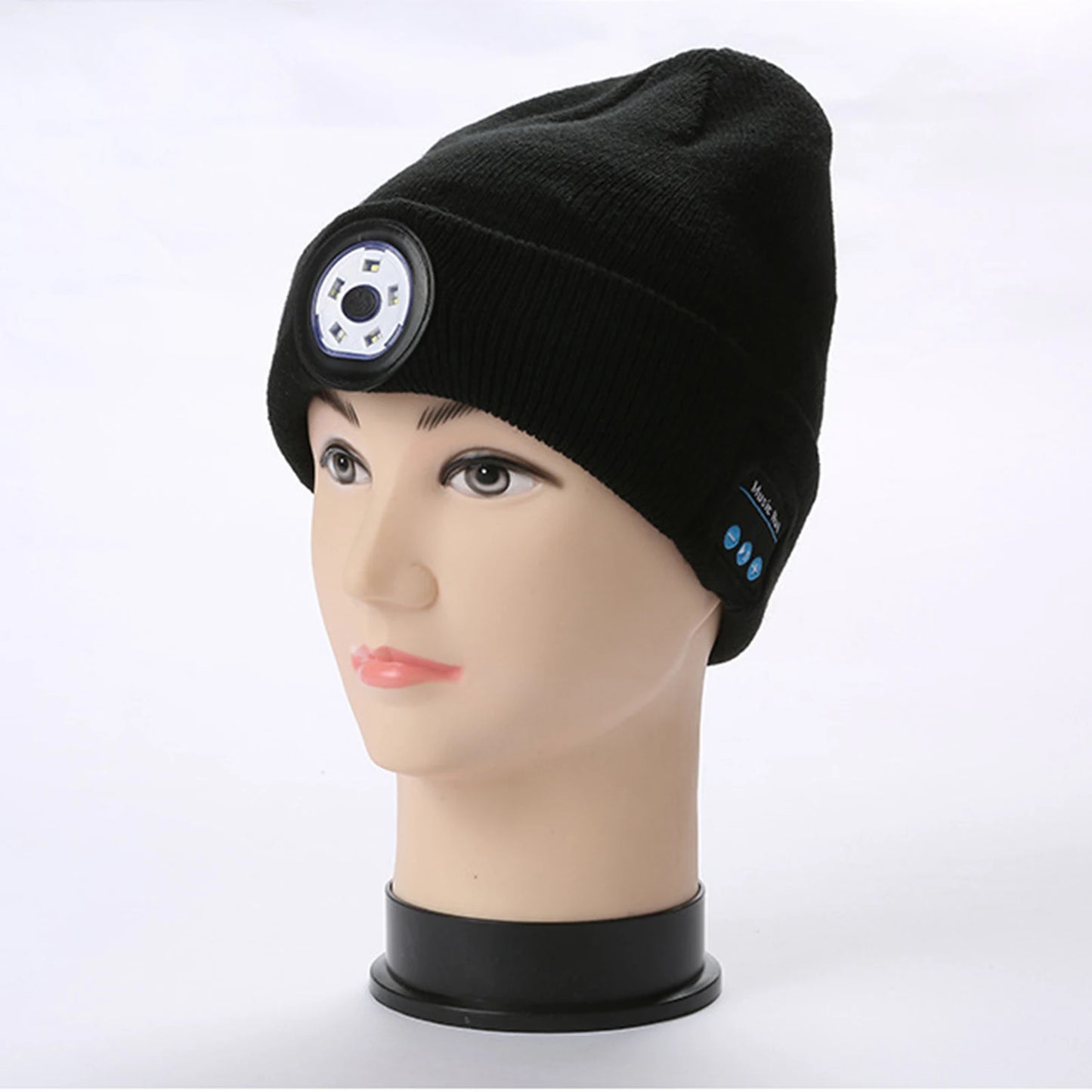 Winter Beanie Hat Unisex Beanie Soft Black Knitted Hat Wireless Bluetooth 5.0 Smart Cap Stereo Headphone Headset with LED Light