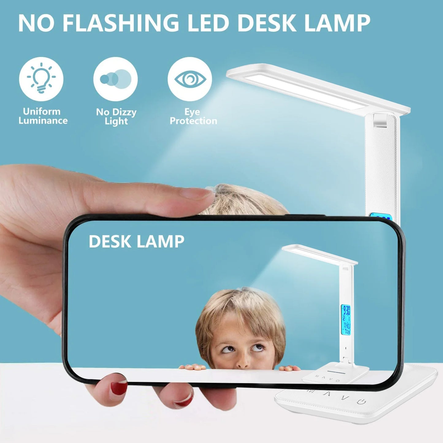 LAOPAO 10W QI Wireless Charging LED Desk Lamp With Calendar Temperature Alarm Clock Eye Protect Study Business Light Table Lamp