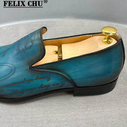 Italian Style Men Loafers Shoes Handmade Letter Print High Quality Genuine Leather Dress Shoes for Men Business Formal Shoes