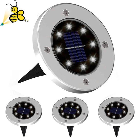 4Pcs Solar Power Disk Light 8LED Ground Lamp Light Spot Lamp for Outdoor Path Way Yard Garden Decking Lawn Waterproof - MarvelouStoree