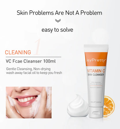 JoyPretty Vitamin C for Face Whitening Dark Spots Removal Cream Skincare Kits Eye Lightening Moisturizing Facial Serum Skin Care