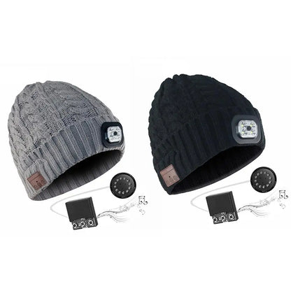 Microphone Headphone Music Smart Caps Beanie Knitted Plus Velvet Winter Hat With Headphone LED Wireless Bluetooth