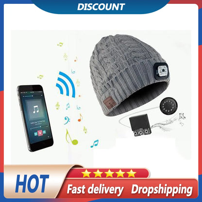 Microphone Headphone Music Smart Caps Beanie Knitted Plus Velvet Winter Hat With Headphone LED Wireless Bluetooth