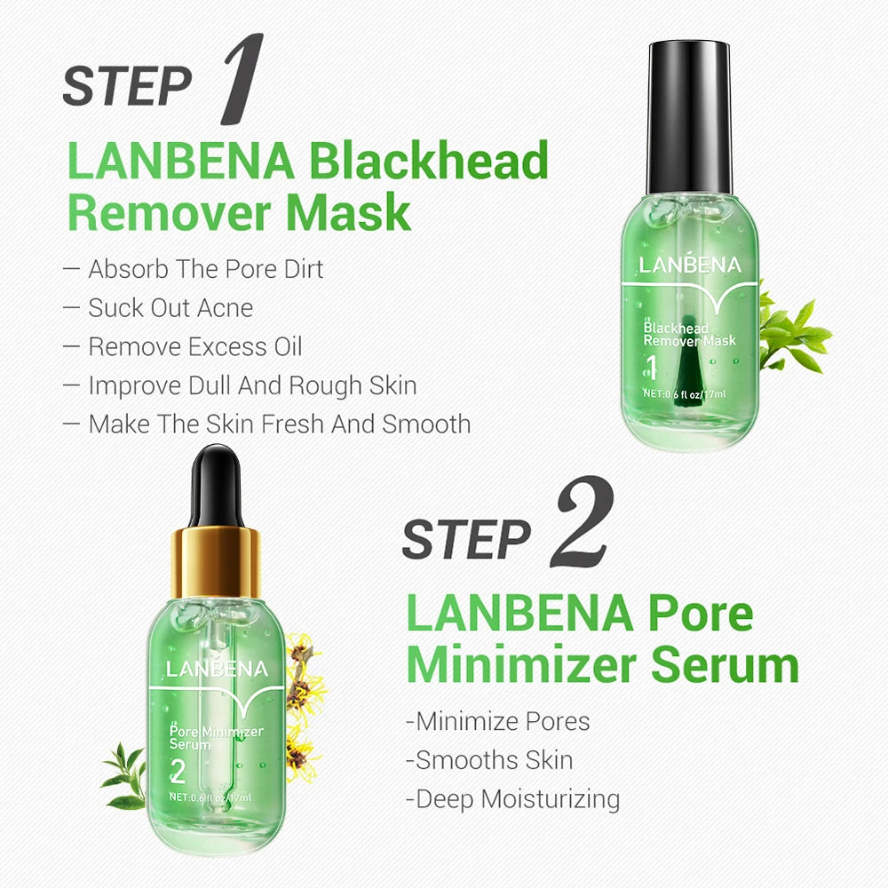 LANBENA Face Serum Beauty Blackhead Remover Shrinking Pore Acne Treatment Deep Cleaning Smoothing Firming EssenceSkin Care Set