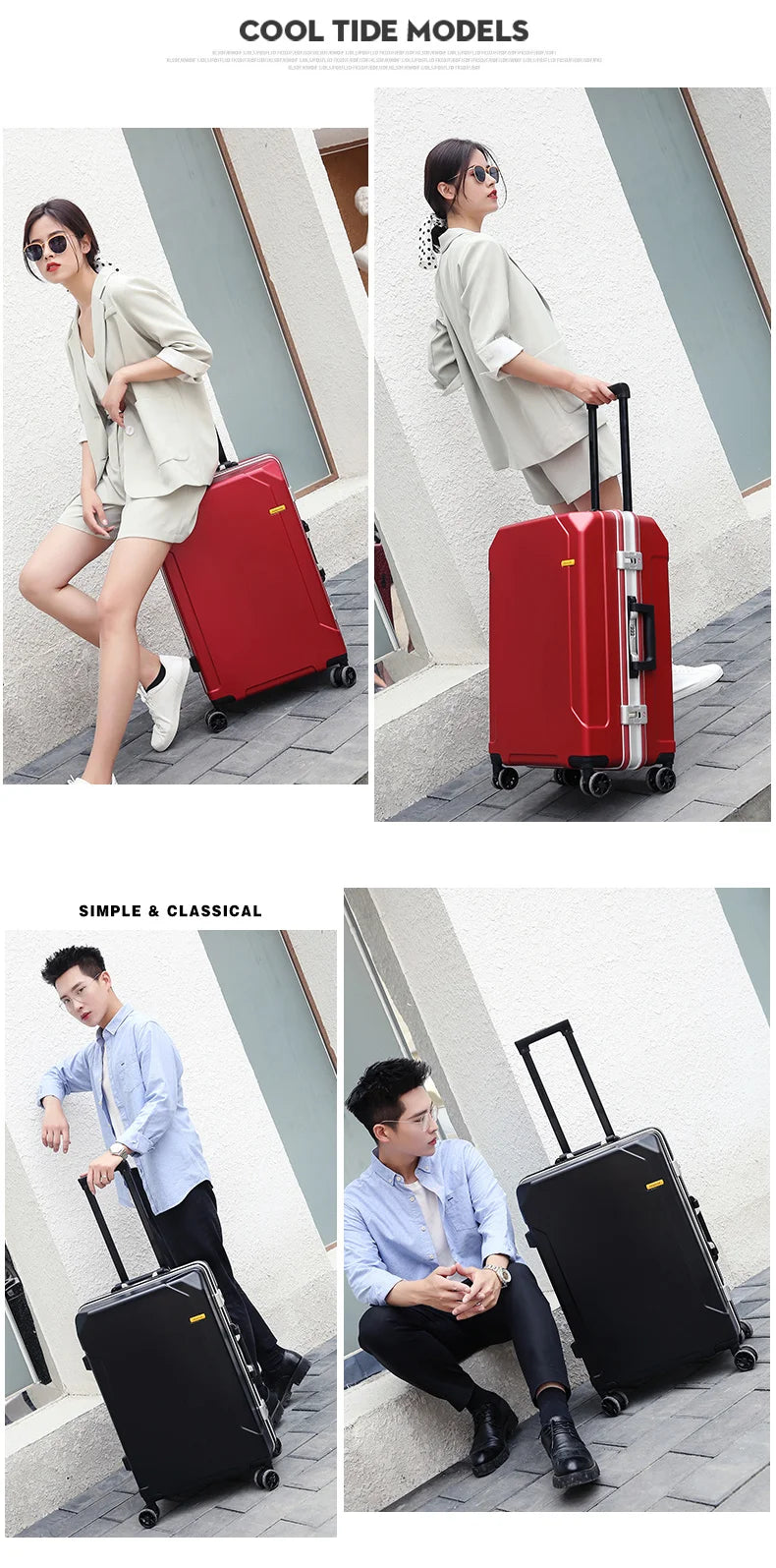 Travel Luggage fashion 20/24/28 inch suitcase aluminum frame trolley case for men and women small 20 inch cabin suitcase