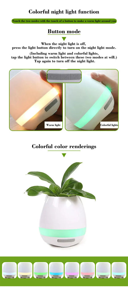 Smart Plant Pots with Bluetooth Speakers, Music Flowerpot, Plastic Pot, Finger Touch, LED Night Light, Home Design, Desk Decorat