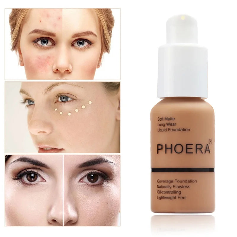 PHOERA 30ml Foundation Makeup 10 Colors Liquid Matte Moisturizer Face Base High Coverage Brighten Concealer Cream TSLM1