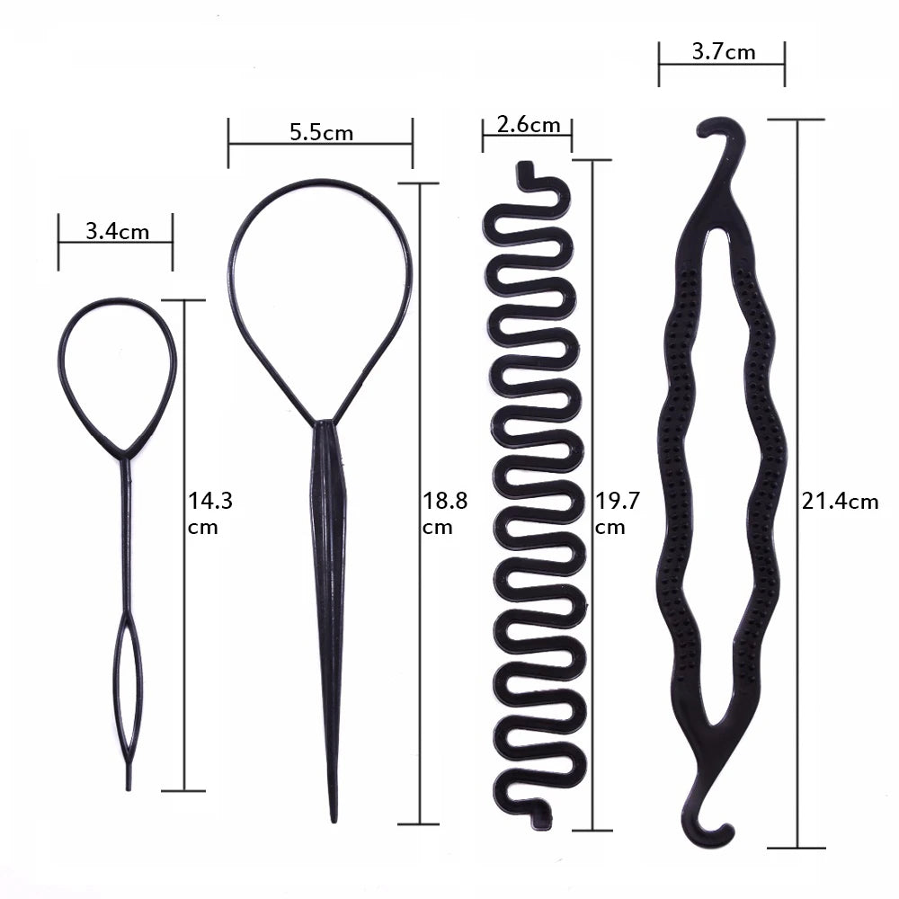 4pcs/set Magic Hair Braiding Twist Curler Styling Set Hairpin Holding Hair Braiders Pull Hair Needle Ponytail DIY Tool